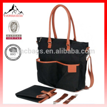 Wickeltasche - Schwarz mit Tan Trim, Qualität Nylon Baby Bag / Tote Bag für Mütter mit Jungen oder Mädchen, mit passender Wechselmatte HCDP0050